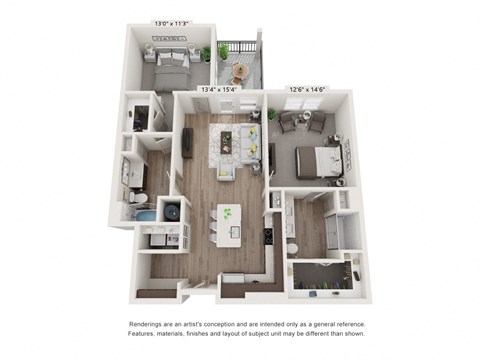 Floor plan image of B2, 2-bedroom apartment